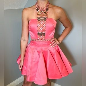 Rachel Allan Coral Pink Halter Dress